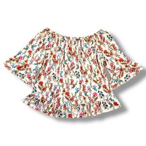 INC Wild Flower Floral Off Shoulder Ruffle Boho Cottagecore Top Size Large